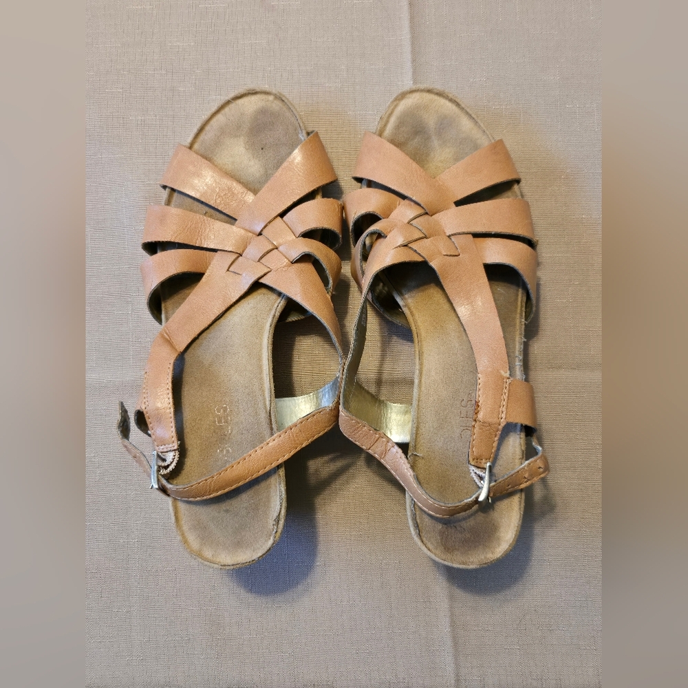 Women's Size 9.5 AEROSOLES Tan Woven Strap Wedge Sandals